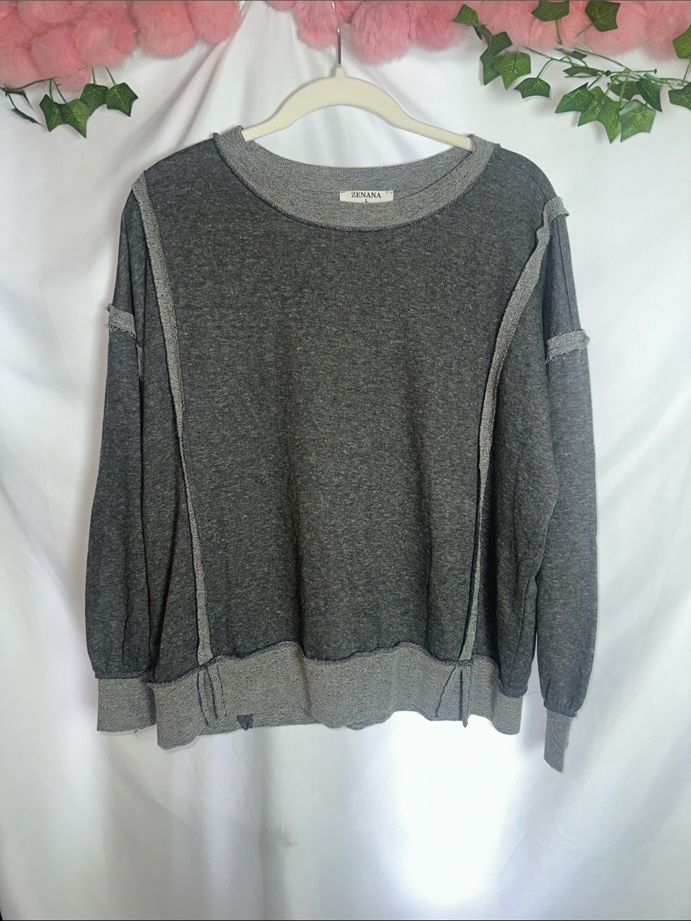 Zenana Outfitters women’s Double-Tone Gray Crewneck Sweatshirt